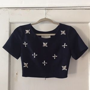 Cropped jewel embellished top